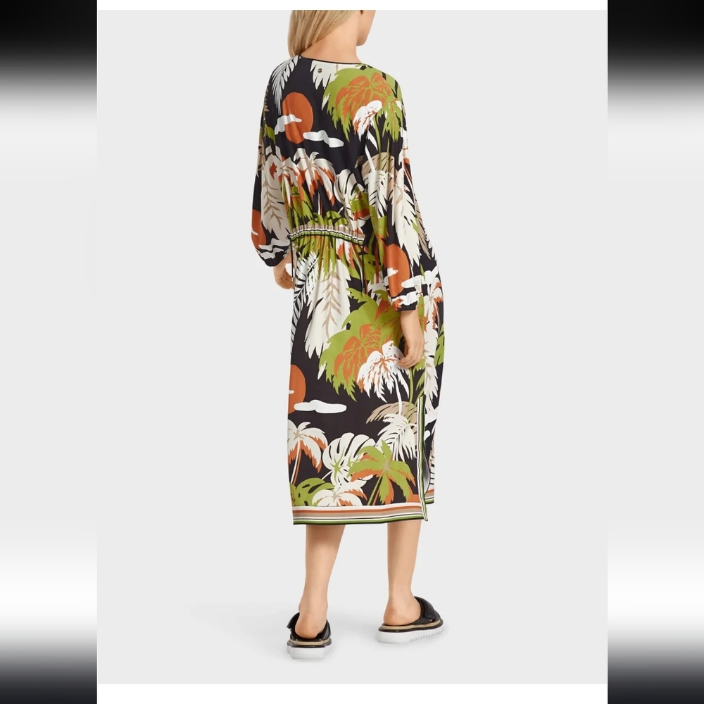 Marc Cain Deep Olive Tropical Print Loose Fit Midi Dress EUC Size N3 / 8 - Picture 2 of 16
